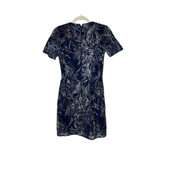 Dress‎ the Population, Mini V-Neck Short Sleeve, Embroidered & Beaded, XS, Navy - Picture 3 of 5